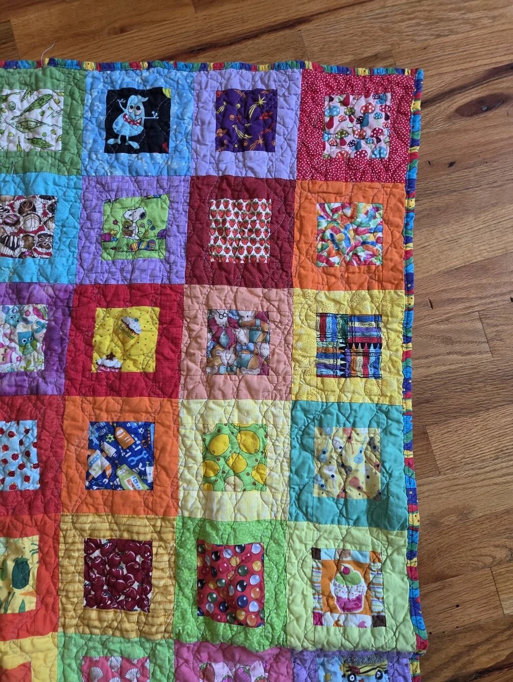 Colorful Patchwork Quilt Kids Happy Hearts Handmade Lap Size